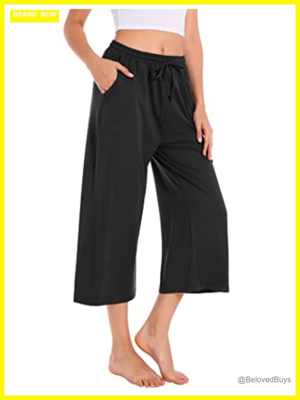 Womens Capri Yoga Pants Wide Leg Gym Shorts Quick Dry Drawstring Pockets